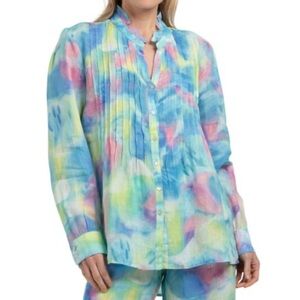 120% Lino Tie Dye Print Linen Long Sleeve Shirt Top Size XS NWT